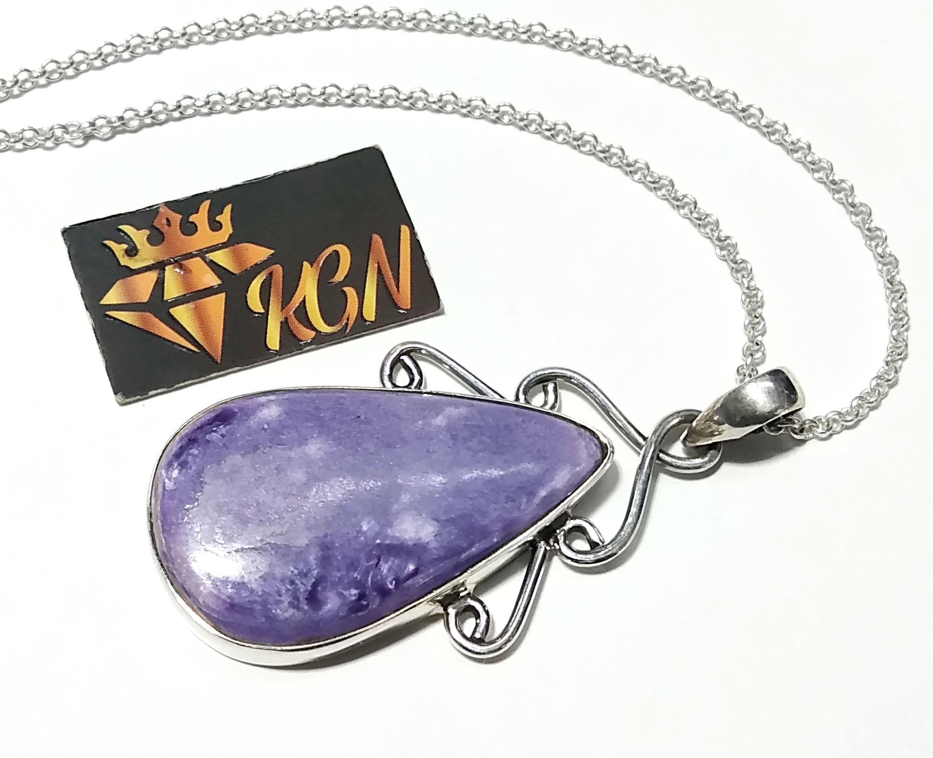 Charoite Gemstone Pendant, Solid 925 Sterling Silver Chain Pendant, Good Purple Color Charoite Handmade Pendant, Gift Birthstone Pendant